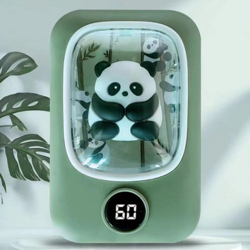 Calentador de manos Panda verde con pantalla de temperatura